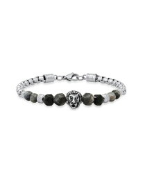 【送料無料】 スティールタイム メンズ ブレスレット・バングル・アンクレット アクセサリー Men's Stainless Steel Curb Chain Link Bracelet and Black or Gray Agate Stones with Lion Charm Multi