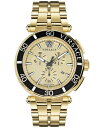 yz FT[` Y rv ANZT[ Men's Chronograph Greca Gold Ion Plated Bracelet Watch 45mm Ip Yellow Gold