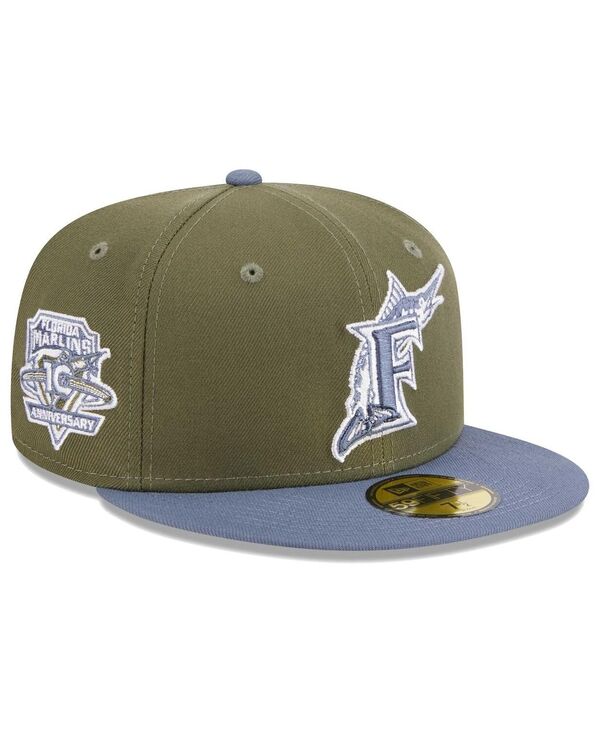 【送料無料】 ニューエラ メンズ 帽子 アクセサリー Men's Olive Blue Florida Marlins 59FIFTY Fitted Hat Olive, Blue
