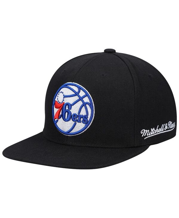 ミッチェル＆ネス 【送料無料】 ミッチェル&ネス メンズ 帽子 アクセサリー Men's Black Philadelphia 76Ers English Dropback Snapback Hat Black