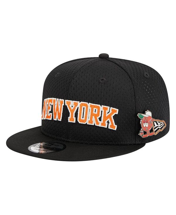yz j[G Y Xq ANZT[ Men's Black New York Knicks Post-Up Pin Mesh 9FIFTY Snapback Hat Black