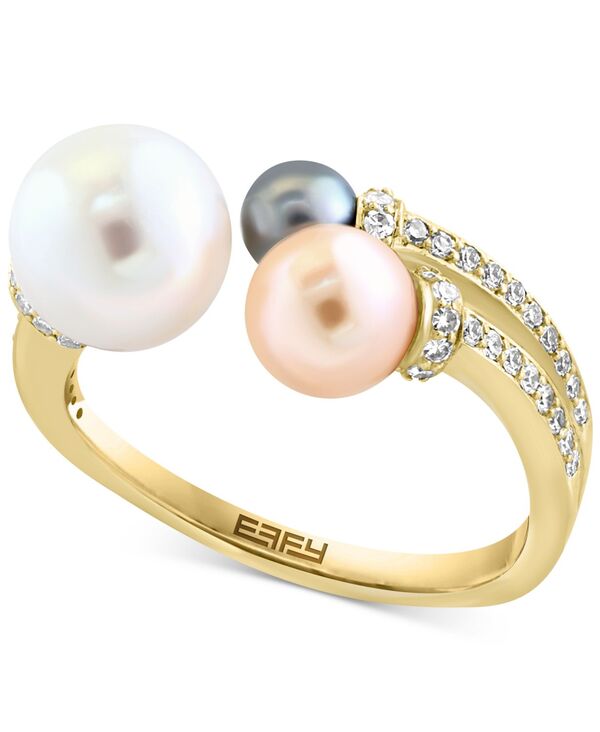 yz GtB[ fB[X O ANZT[ EFFY&reg; Multicolor Cultured Freshwater Pearl (4-8mm) & Diamond (1/4 ct. t.w.) Cuff Ring in 14k Gold 14K Yellow Gold