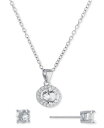 【送料無料】 ジャーニ ベルニーニ レディース ネックレス・チョーカー・ペンダントトップ アクセサリー 2-Pc. Set Crystal & Cubic Zirconia Halo Pendant Necklace & Solitaire Stud Earrings Silver