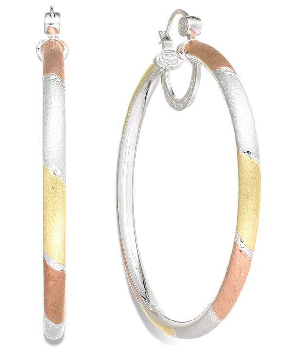 yz V AC X~X fB[X sAXECO ANZT[ Platinum 18k Rose Gold and 18k Gold over Sterling Silver Earrings Extra-Large Tri-Color Hoop Earrings No Color