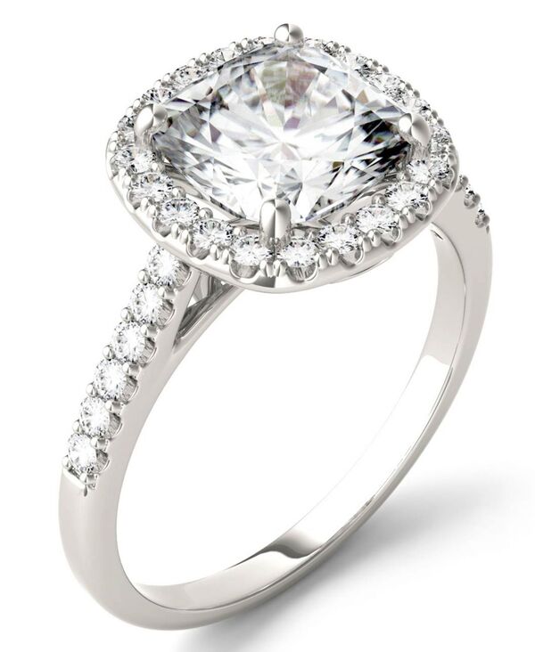 yz `[Y Ah Ro[h fB[X O ANZT[ Moissanite Cushion Halo Ring (2-7/8 ct. tw. Diamond Equivalent) in 14k White Gold White Gold