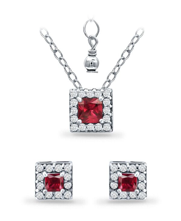 【送料無料】 ジャーニ ベルニーニ レディース ピアス イヤリング アクセサリー Created Ruby and Cubic Zirconia Halo Square Pendant and Earring Set 3 Piece Sterling Silver, Bright Red