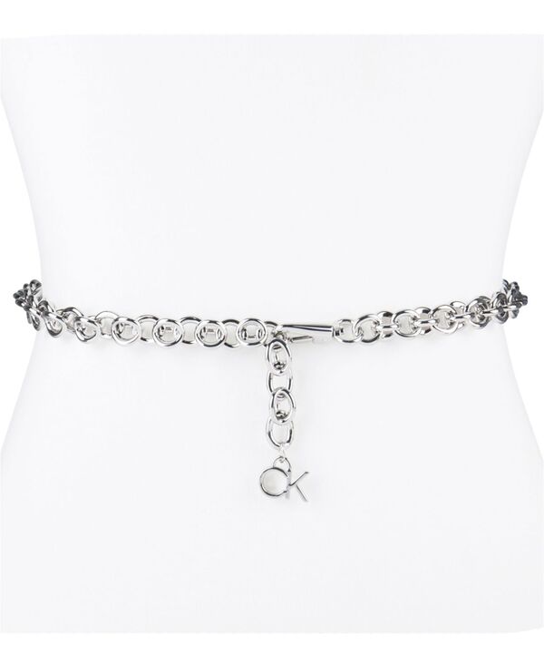 カルバン・クライン ベルト（レディース） 【送料無料】 カルバンクライン レディース ベルト アクセサリー Women's Silver-Tone Chain Belt with Hanging Logo Charm Silver