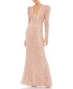  マックダガル レディース ワンピース トップス Women's Beaded Puff Sleeve Trumpet Evening Gown Mocha