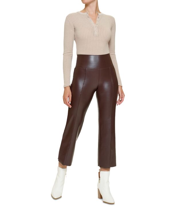 yz q[ fB[X MX {gX Women's Cropped Flared Faux-Leather Leggings Chocolate Brown