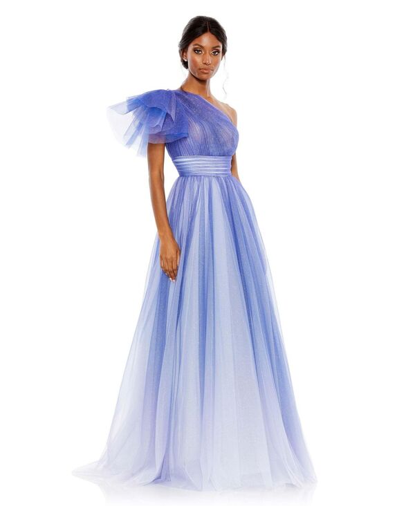 【送料無料】 マックダガル レディース ワンピース トップス Women's Glitter Ombre Ruffled One Shoulder Ballgown Royal ombre