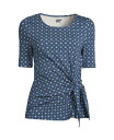 【送料無料】 ランズエンド レディース シャツ トップス Women's Elbow Sleeve Lightweight Jersey Tie Front Top Evening blue encircle geo