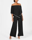 yz ~XN fB[X WvX[c gbvX Off-The-Shoulder Overlay Jumpsuit Black/Silver