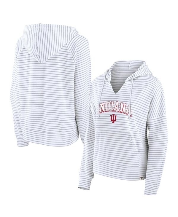【送料無料】 ファナティクス レディース パーカー・スウェット フーディー アウター Women's Branded White Indiana Hoosiers Striped Notch Neck Pullover Hoodie White