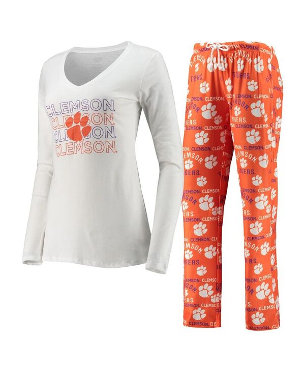 【送料無料】 コンセプツ スポーツ レディース ナイトウェア アンダーウェア Women's Orange White Clemson Tigers Flagship Long Sleeve T-shirt and Pants Sleep Set Orange, White