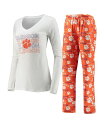 【送料無料】 コンセプツ スポーツ レディース ナイトウェア アンダーウェア Women's Orange White Clemson Tigers Flagship Long Sleeve T-shirt and Pants Sleep Set Orange, White