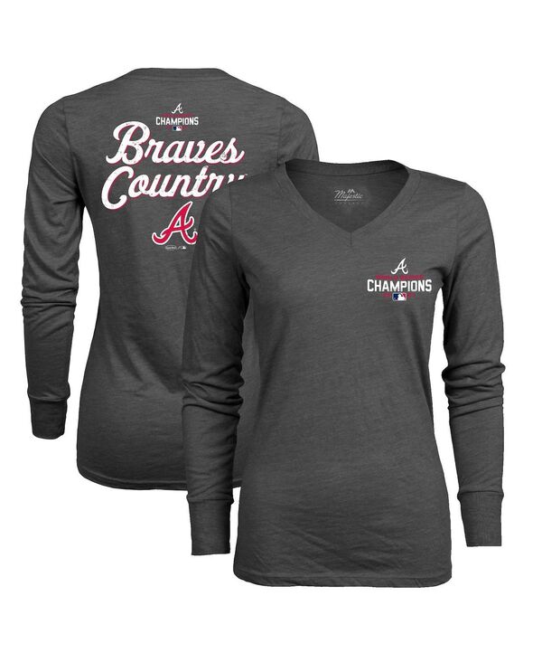 yz }WFXeBbN fB[X TVc gbvX Women's Threads Charcoal Atlanta Braves 2021 World Series Champions Hometown Long Sleeve V-Neck T-shirt Charcoal