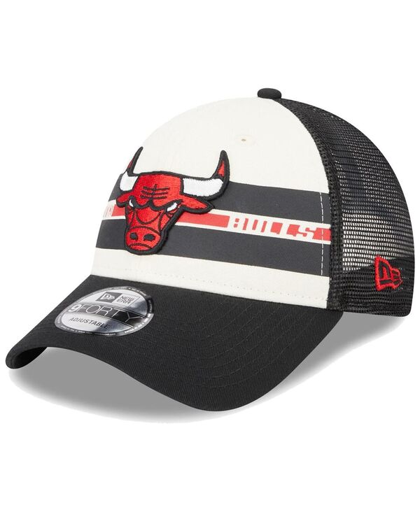 ̵ ˥塼  ˹ ꡼ Men's Chicago Bulls Black Stripes 9FORTY Trucker Snapback Hat Black