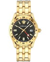 yz FT[` Y rv ANZT[ Men's Swiss Greca Time GMT Gold Ion Plated Stainless Steel Bracelet Watch 41mm Ip Yellow Gold