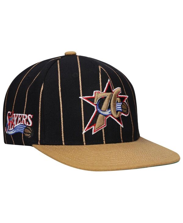 ミッチェル＆ネス 【送料無料】 ミッチェル&ネス メンズ 帽子 アクセサリー Men's Black Gold Philadelphia 76ers Hardwood Classics Pinstripe Snapback Hat Black, Gold