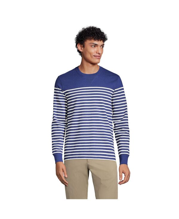 【送料無料】 ランズエンド メンズ ポロシャツ トップス Men's Tall Long Sleeve Rugby Crew Tee Placed navy/ivory stripe