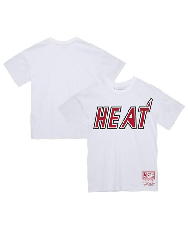 yz ~b`F&lX fB[X TVc gbvX Men's and Women's White Miami Heat Hardwood Classics Throwback Logo T-shirt White