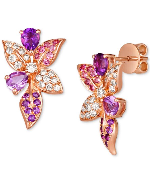 【送料無料】 ル ヴァン レディース ピアス・イヤリング アクセサリー Multi-Gemstone (1-1/4 ct. t.w.) & Nude Diamond (1/3 ct. t.w.) Flower Drop Earrings in 14k Rose Gold No Color