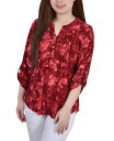 【送料無料】 ニューヨークコレクション レディース シャツ トップス Petite 3/4 Sleeve Roll Tab Y-neck Pullover Top Wine Tiedye(4)