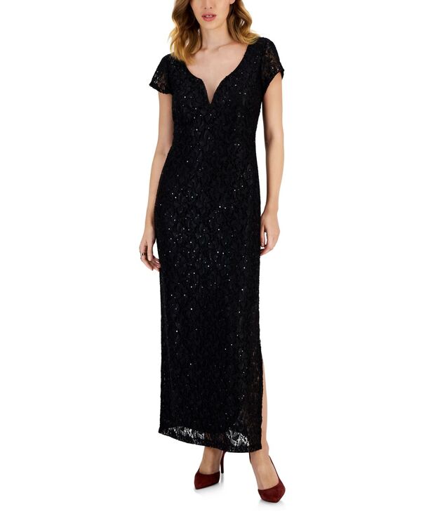 【送料無料】 コネクテッド レディース ワンピース トップス Petite Lace Wired V-Neck Maxi Dress Black