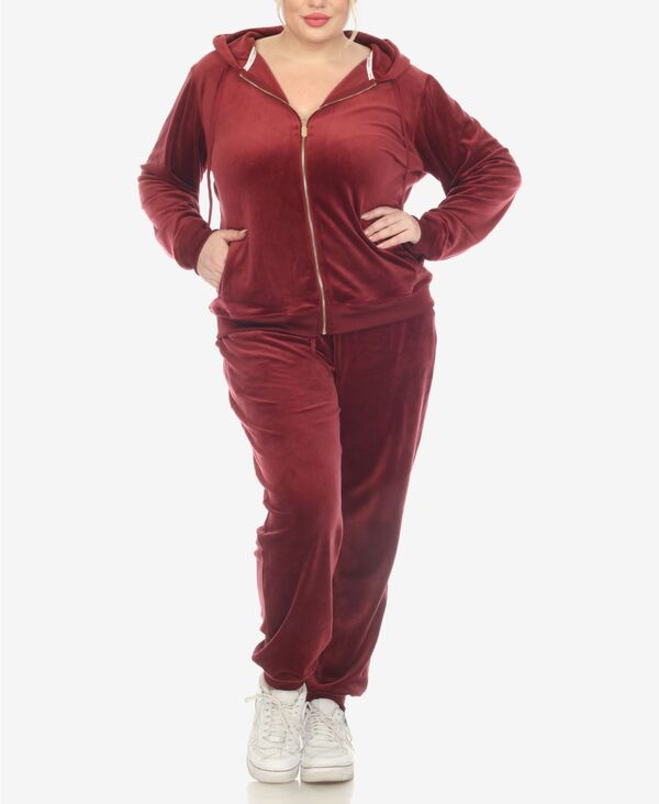 楽天ReVida 楽天市場店【送料無料】 ホワイトマーク レディース ナイトウェア アンダーウェア Plus Size Velour Tracksuit Loungewear 2pc Set Brick Red