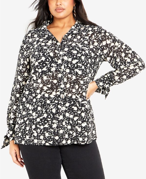 yz Axj[ fB[X Vc gbvX Plus Size Roxy Print Long Sleeve Shirt Black Noise