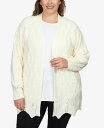 【送料無料】 ルビーアールディー レディース ニット・セーター カーディガン アウター Plus Size Solid Textured Zigzag Hem Open Cardigan Sweater Ivory