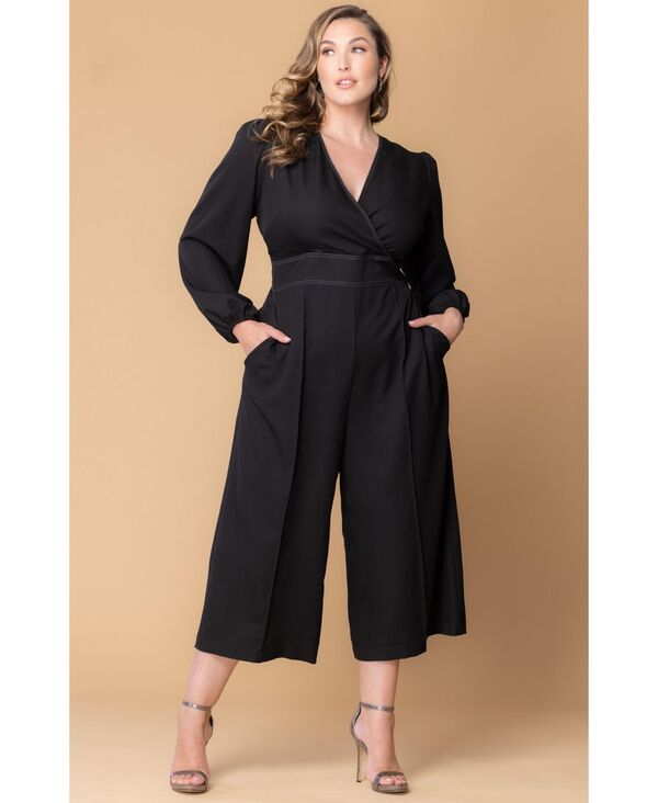 【送料無料】 キヨナ レディース ジャンプスーツ トップス Women's Plus Size Tessa Cropped Wide Leg Jumpsuit Black noir