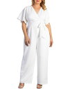 【送料無料】 キヨナ レディース ジャンプスーツ トップス Plus Size Karina Crepe Wide-Leg White Jumpsuit Ivory