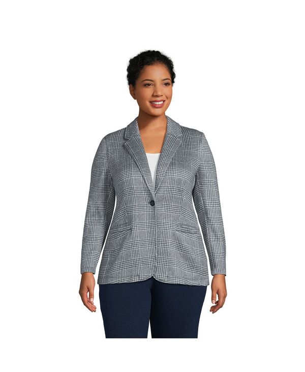 【送料無料】 ランズエンド レディース ジャケット ブルゾン ブレザー アウター Women 039 s Plus Size Sweater Fleece Blazer Jacket - The Blazer Warm graphite glen check