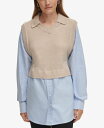 【送料無料】 カルバンクライン レディース シャツ トップス Women's Layered Sweater Contrast Long-Sleeve Top Lattte Heather / Blue