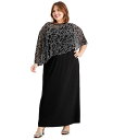 【送料無料】 ミスク レディース ワンピース トップス Plus Size Beaded Cape Gown Black/Silver
