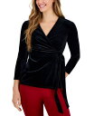 yz ANC fB[X Vc gbvX Women's Velour 3/4-Sleeve Tie-Waist V-Neck Top Anne Black