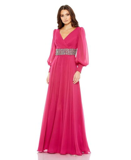 【送料無料】 マックダガル レディース ワンピース トップス Women's Bishop Sleeve Wrap Over Belt Detail Flowy Gown Cranberry 【送料無料】 マックダガル レディース ワンピース トップス Women's Bishop Sleeve Wrap Over Belt Detail Flowy Gown Cranberry