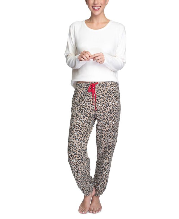 楽天ReVida 楽天市場店【送料無料】 ヘインズ レディース ナイトウェア アンダーウェア Women's Animal-Print 2-Pc. Lounge & Pajama Set White Leopard