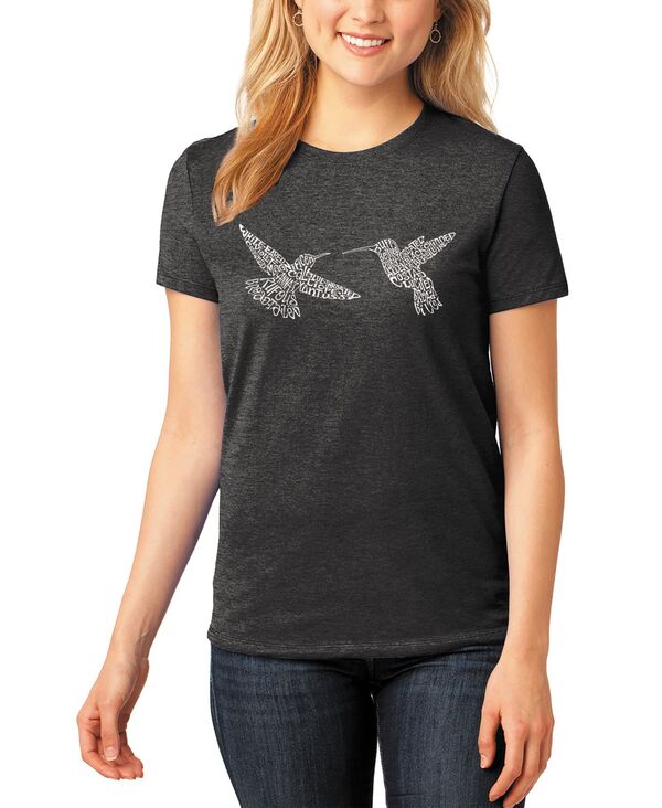  エルエーポップアート レディース シャツ トップス Women's Hummingbirds Premium Blend Word Art Short Sleeve T-shirt Black