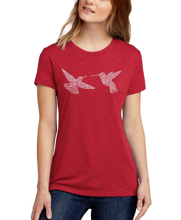  エルエーポップアート レディース シャツ トップス Women's Hummingbirds Premium Blend Word Art Short Sleeve T-shirt Red