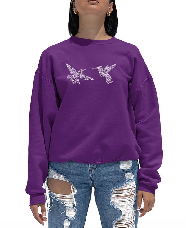  エルエーポップアート レディース シャツ トップス Women's Hummingbirds Word Art Crewneck Sweatshirt Purple