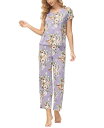 【送料無料】 エコー レディース ナイトウェア アンダーウェア Women 039 s 2 Piece Printed Short Sleeve Henley Top with Wide Pants Pajama Set Savannah Floral