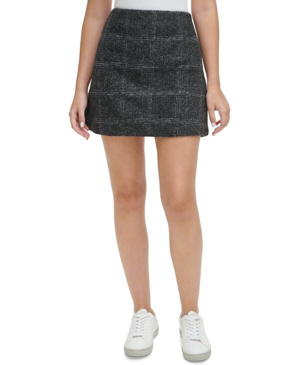 yz JoNC fB[X XJ[g {gX Women's A-Line Circle Skirt With Side Zipper Black Brushed Plaid