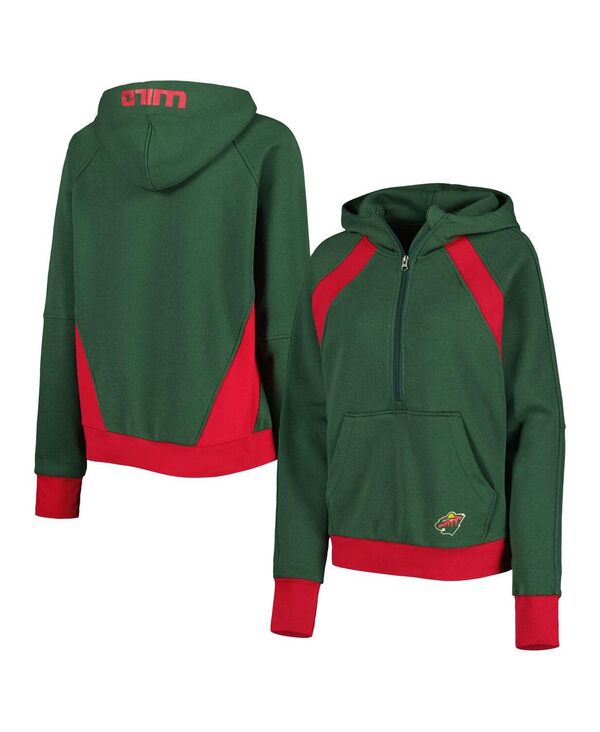 yz X^[^[ fB[X p[J[EXEFbg t[fB[ AE^[ Women's Green Minnesota Wild Wishbone Half-Zip Hoodie Green