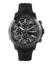 yz vC X|[c Y rv ANZT[ Men's Chronograph Date Quartz Plein Gain Black Silicone Strap Watch 43mm Ion Plated Black