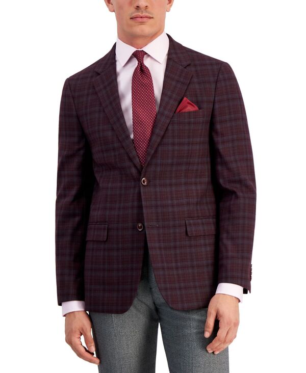 楽天ReVida 楽天市場店【送料無料】 ヴィンスカムート メンズ ジャケット・ブルゾン アウター Men's Slim-Fit Patterned Sport Coat Burgundy Plaid