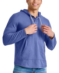 【送料無料】 オルタナティヴ アパレル メンズ パーカー・スウェット アウター HANES Men's HANES Originals Cotton Henley Hooded Sweatshirt Deep Forte Blue