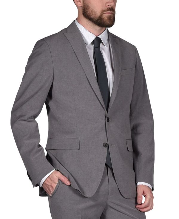 【送料無料】 ペリーエリス メンズ ジャケット・ブルゾン アウター Portfolio Men's Micro-Grid Slim-Fit Stretch Suit Jacket Light Grey