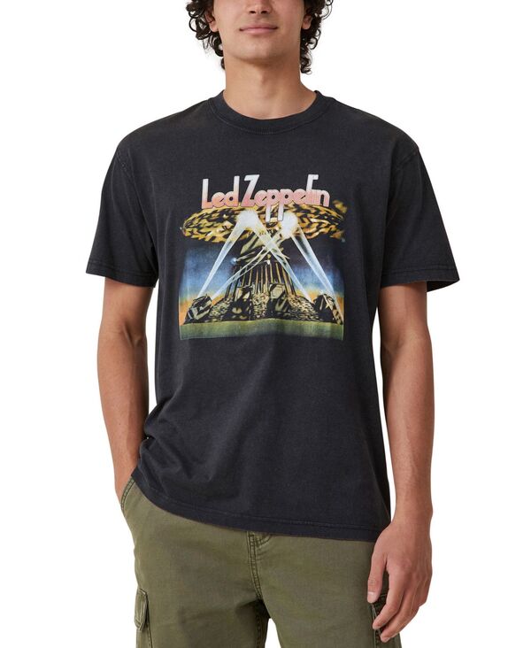 楽天ReVida 楽天市場店【送料無料】 コットンオン メンズ Tシャツ トップス Men's Premium Loose Fit Music T-shirt Pro Black, Led Zeppelin - Overhead